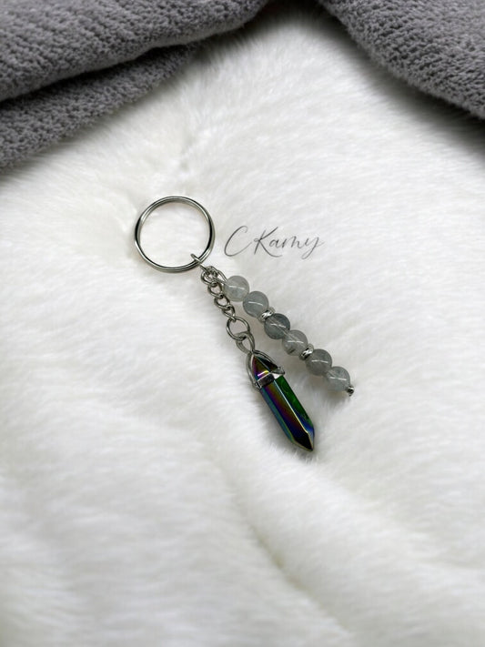 Porte clé personnalisé pierre multicolore métallisé
