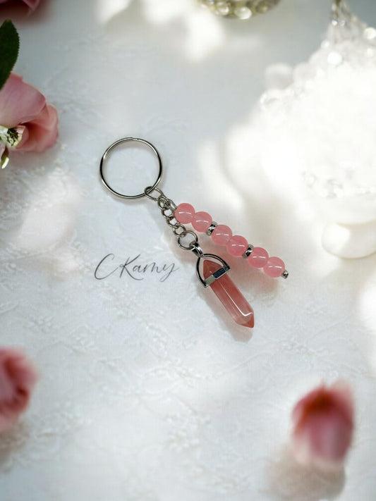 Porte clé personnalisé pierre rose saumon
