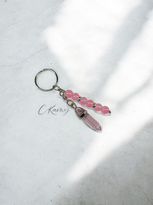 Porte clé personnalisé pierre rose transparent
