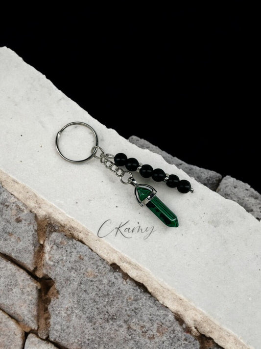 Porte clé personnalisé pierre vert noir