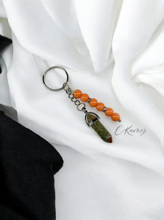 Porte clé personnalisé pierre vert orange