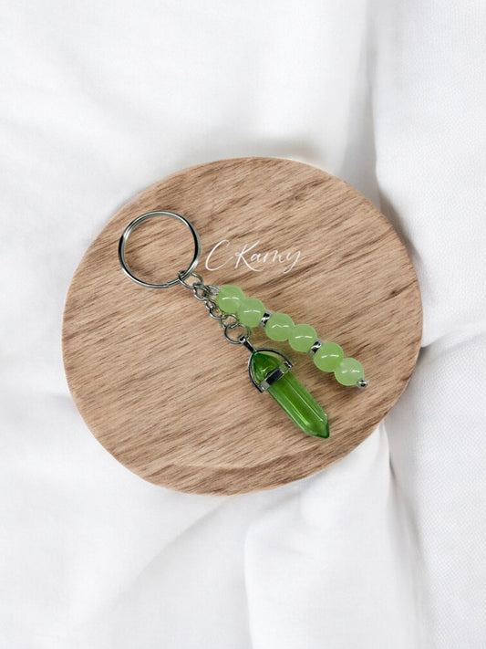 Porte clé personnalisé pierre vert transparent