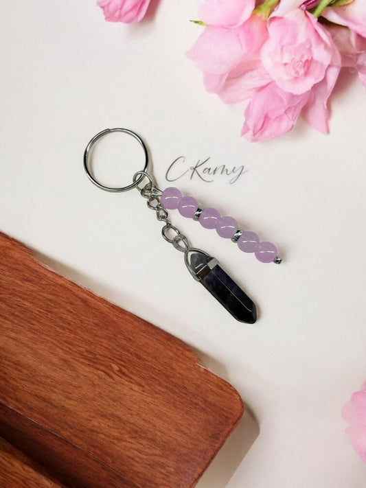 Porte clé personnalisé pierre violet foncé