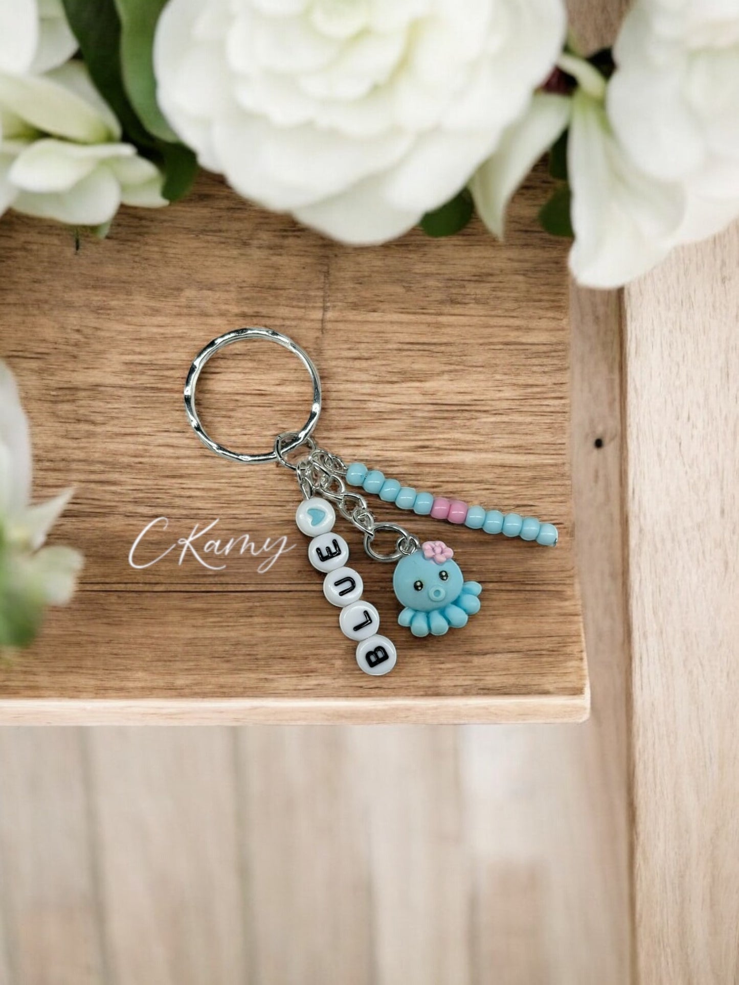 Porte clé personnalisé pieuvre bleu