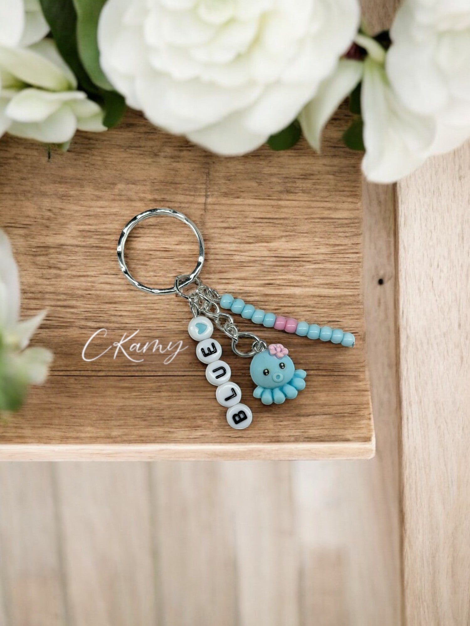 Porte clé personnalisé pieuvre bleu