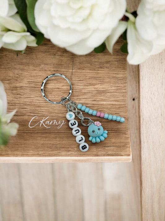 Porte clé personnalisé pieuvre bleu
