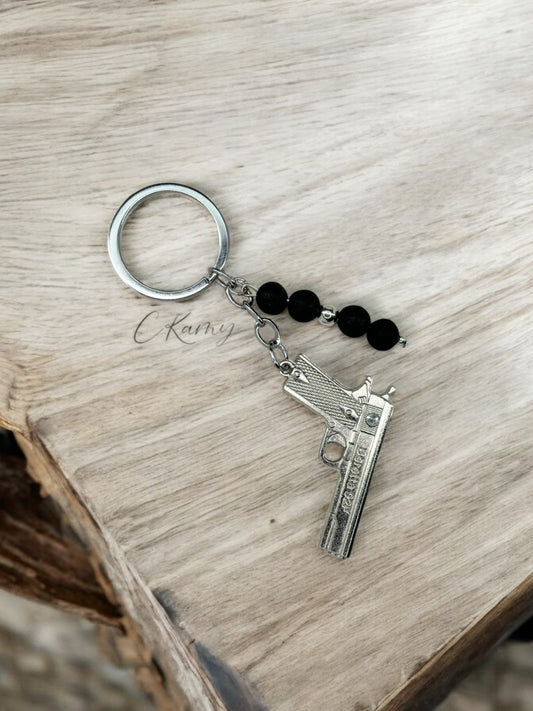 Porte clé personnalisé pistolet argent noir