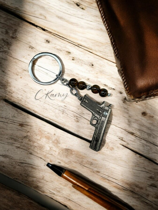 Porte clé personnalisé pistolet noir marron