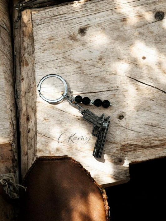 Porte clé personnalisé pistolet noir noir