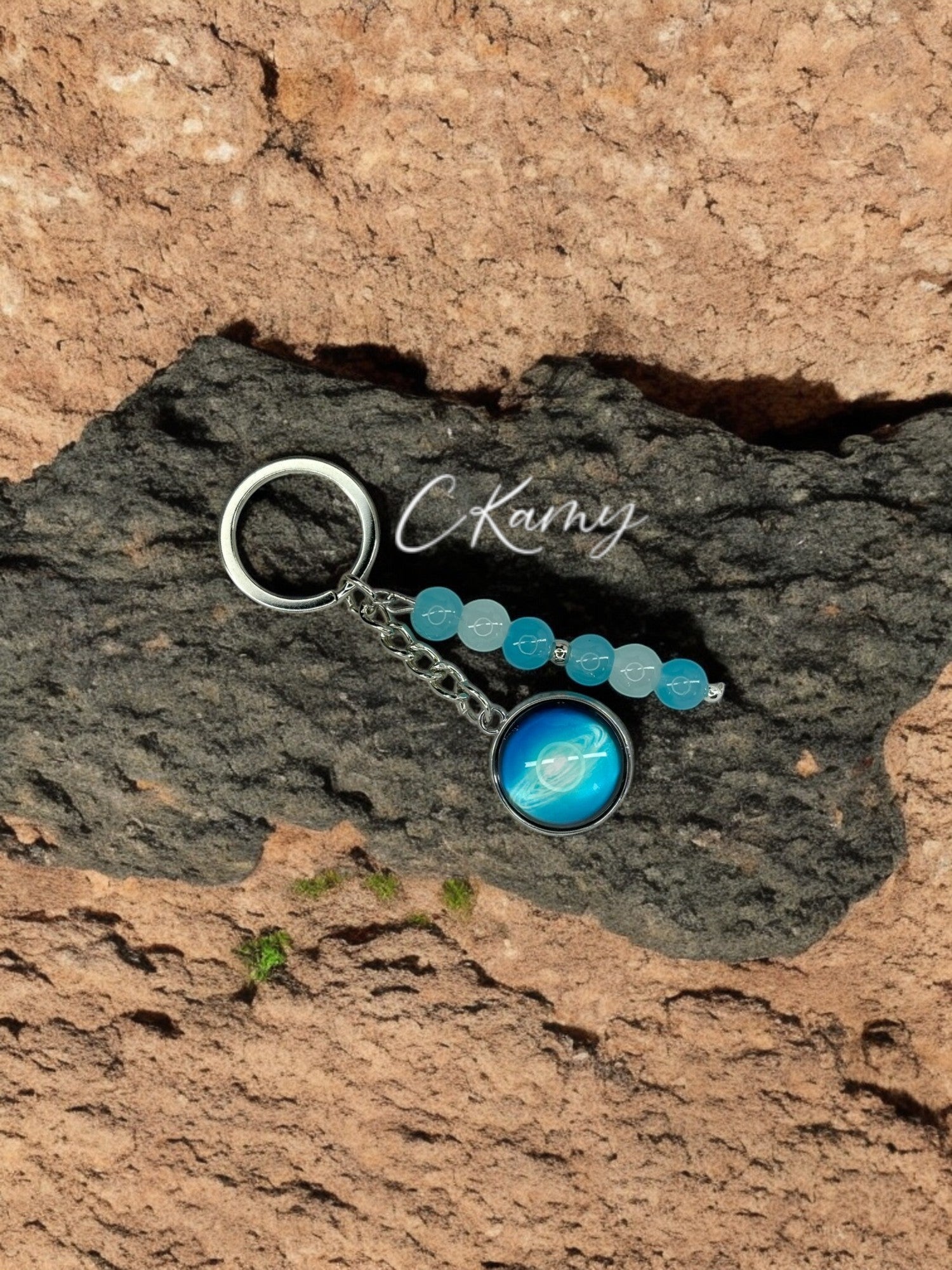 Porte clé personnalisé planète Galaxie Bleu