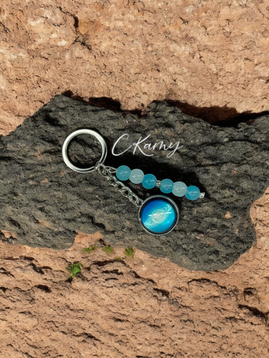 Porte clé personnalisé planète Galaxie Bleu