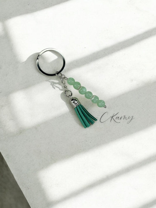 Porte clé personnalisé pompon épais bleu vert anneau rond
