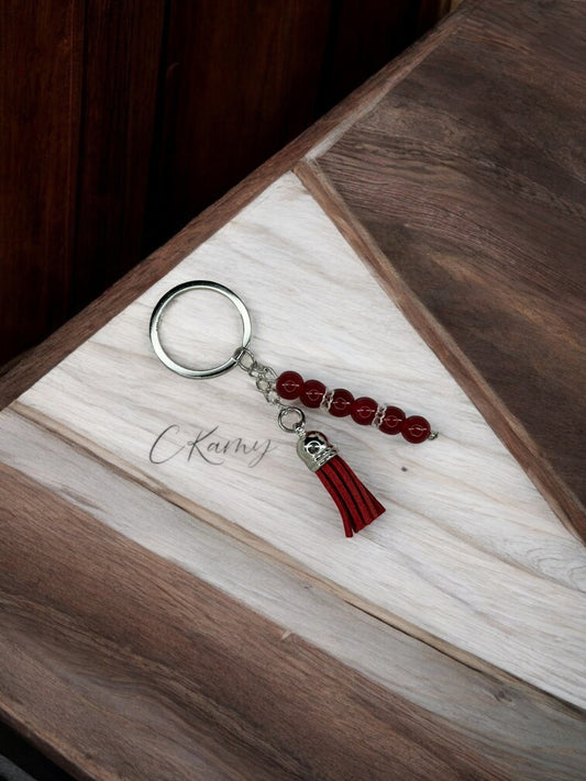 Porte clé personnalisé pompon épais bordeaux anneau rond