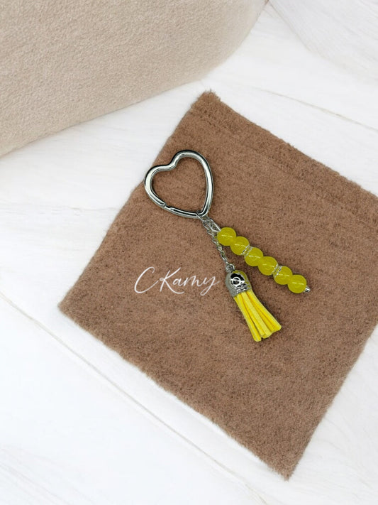 Porte clé personnalisé pompon épais jaune anneau coeur