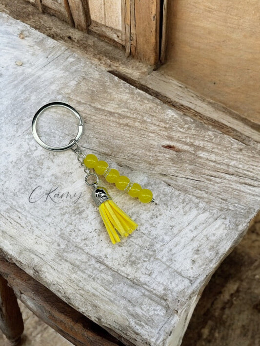 Porte clé personnalisé pompon épais jaune anneau rond
