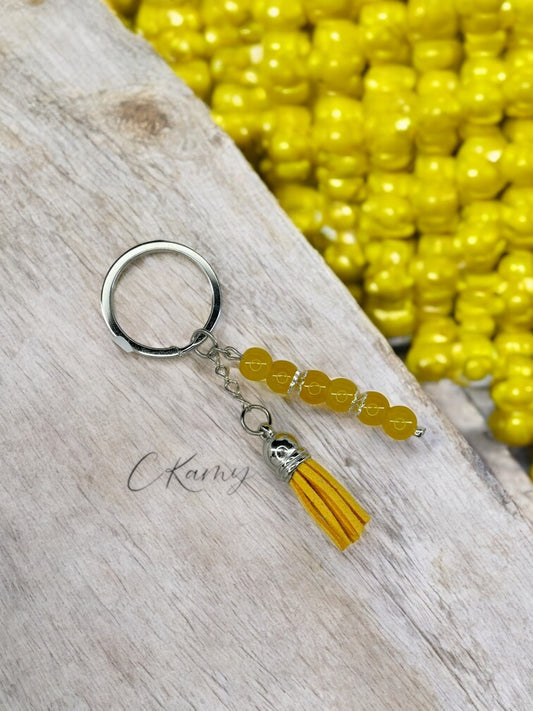 Porte clé personnalisé pompon épais jaune orangé anneau rond