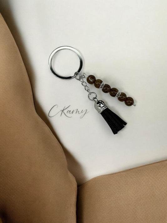 Porte clé personnalisé pompon épais marron anneau rond
