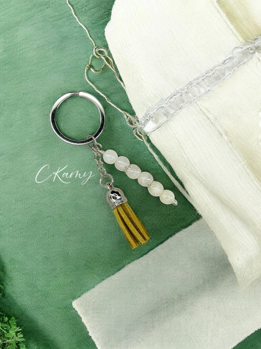 Porte clé personnalisé pompon épais marron clair anneau rond