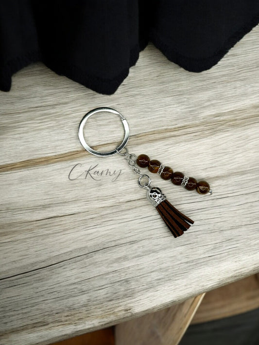 Porte clé personnalisé pompon épais marron foncé anneau rond