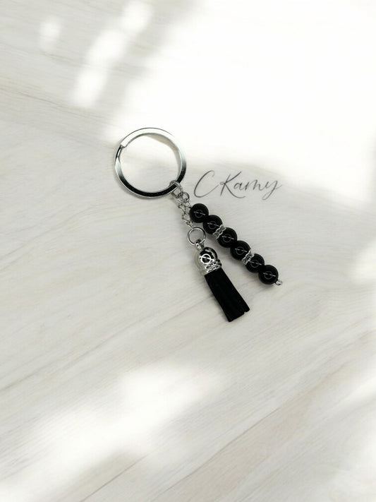 Porte clé personnalisé pompon épais noir anneau rond