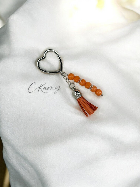 Porte clé personnalisé pompon épais orange anneau coeur