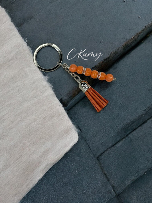Porte clé personnalisé pompon épais orange anneau rond