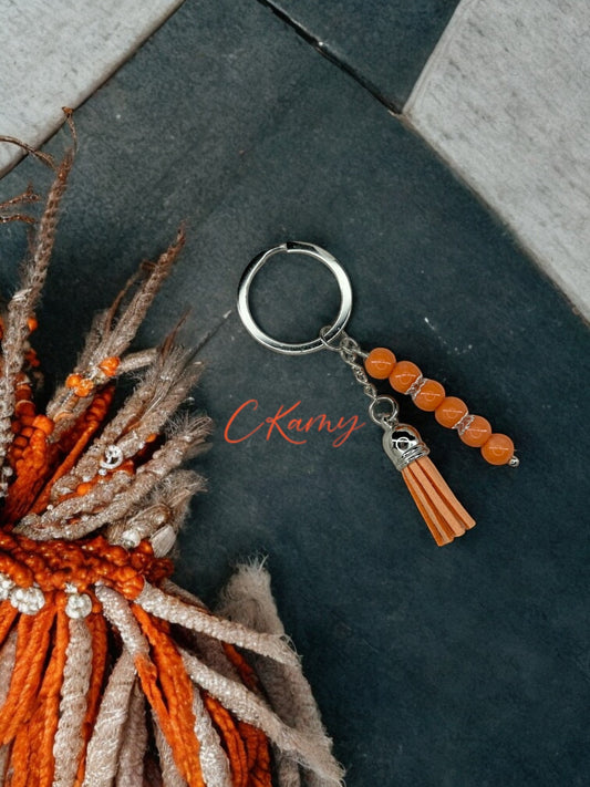 Porte clé personnalisé pompon épais orange clair anneau rond