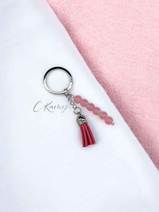Porte clé personnalisé pompon épais rose saumon anneau rond