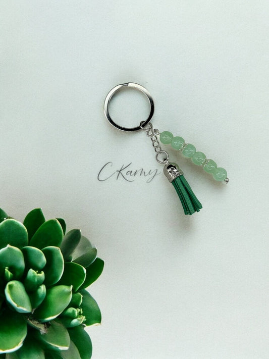 Porte clé personnalisé pompon épais vert anneau rond