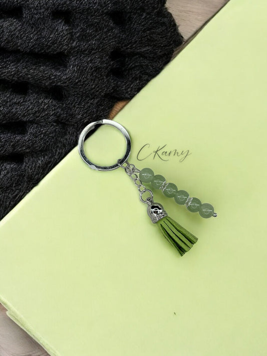 Porte clé personnalisé pompon épais vert foncé anneau rond