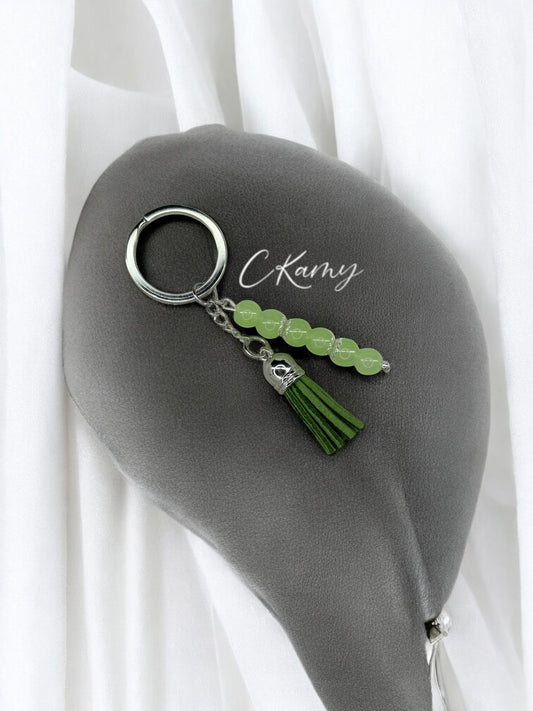 Porte clé personnalisé pompon épais vert kaki anneau rond