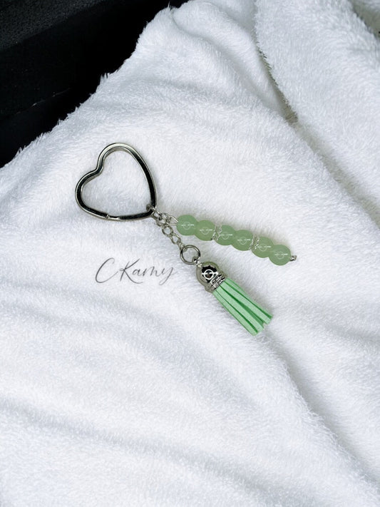 Porte clé personnalisé pompon épais vert menthe anneau coeur