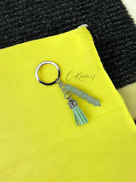 Porte clé personnalisé pompon épais vert menthe anneau rond