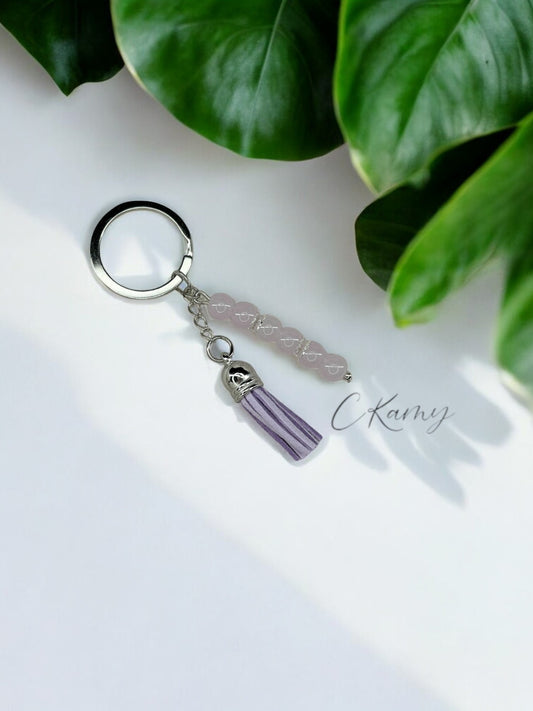 Porte clé personnalisé pompon épais violet clair anneau rond