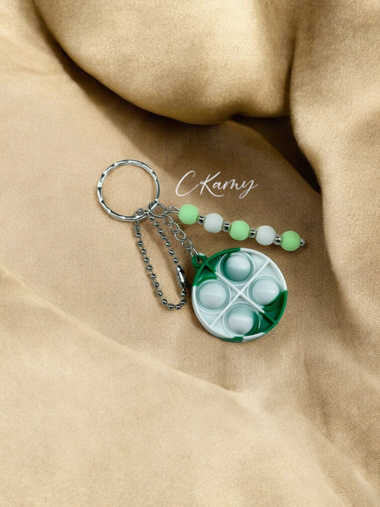 Porte clé personnalisé pop it rond vert clair blanc
