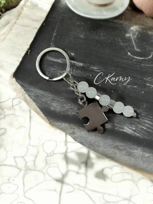 Porte clé personnalisé puzzle 2 blanc
