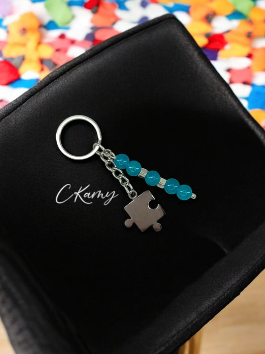 Porte clé personnalisé puzzle 2 bleu