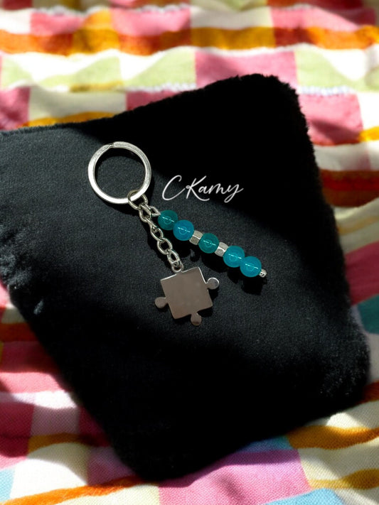 Porte clé personnalisé puzzle 3 bleu
