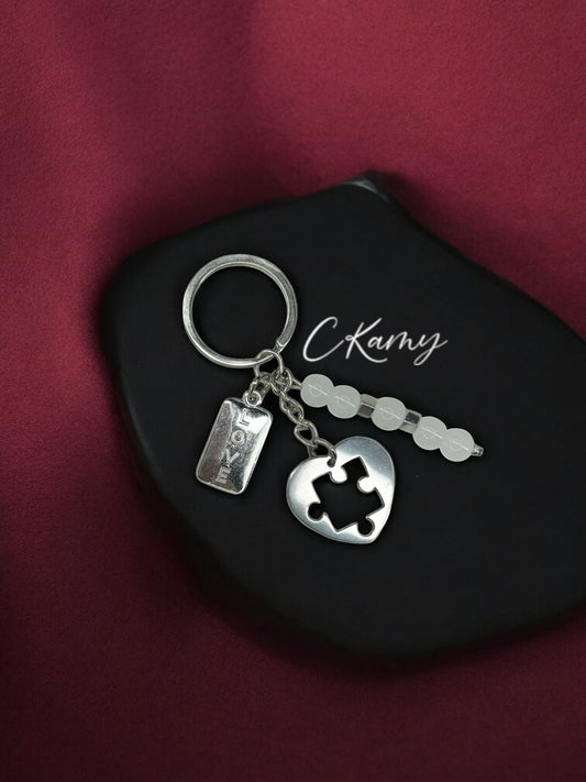 Porte clé personnalisé puzzle coeur blanc