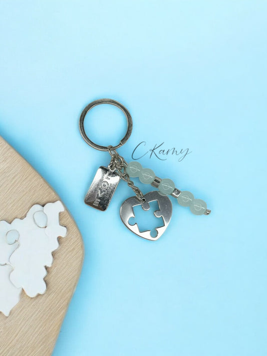 Porte clé personnalisé puzzle coeur bleu clair