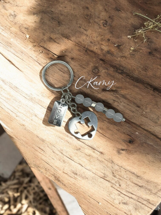 Porte clé personnalisé puzzle coeur gris