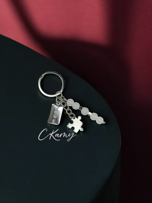 Porte clé personnalisé puzzle plaque blanc
