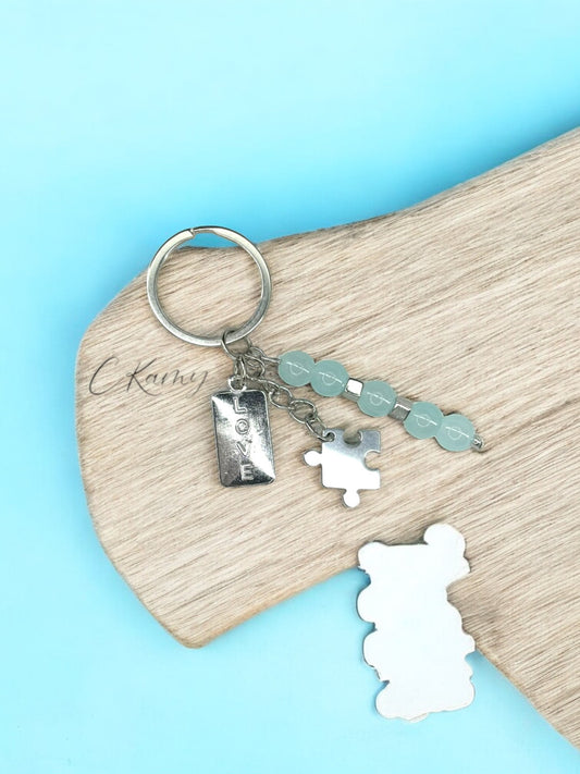 Porte clé personnalisé puzzle plaque bleu clair