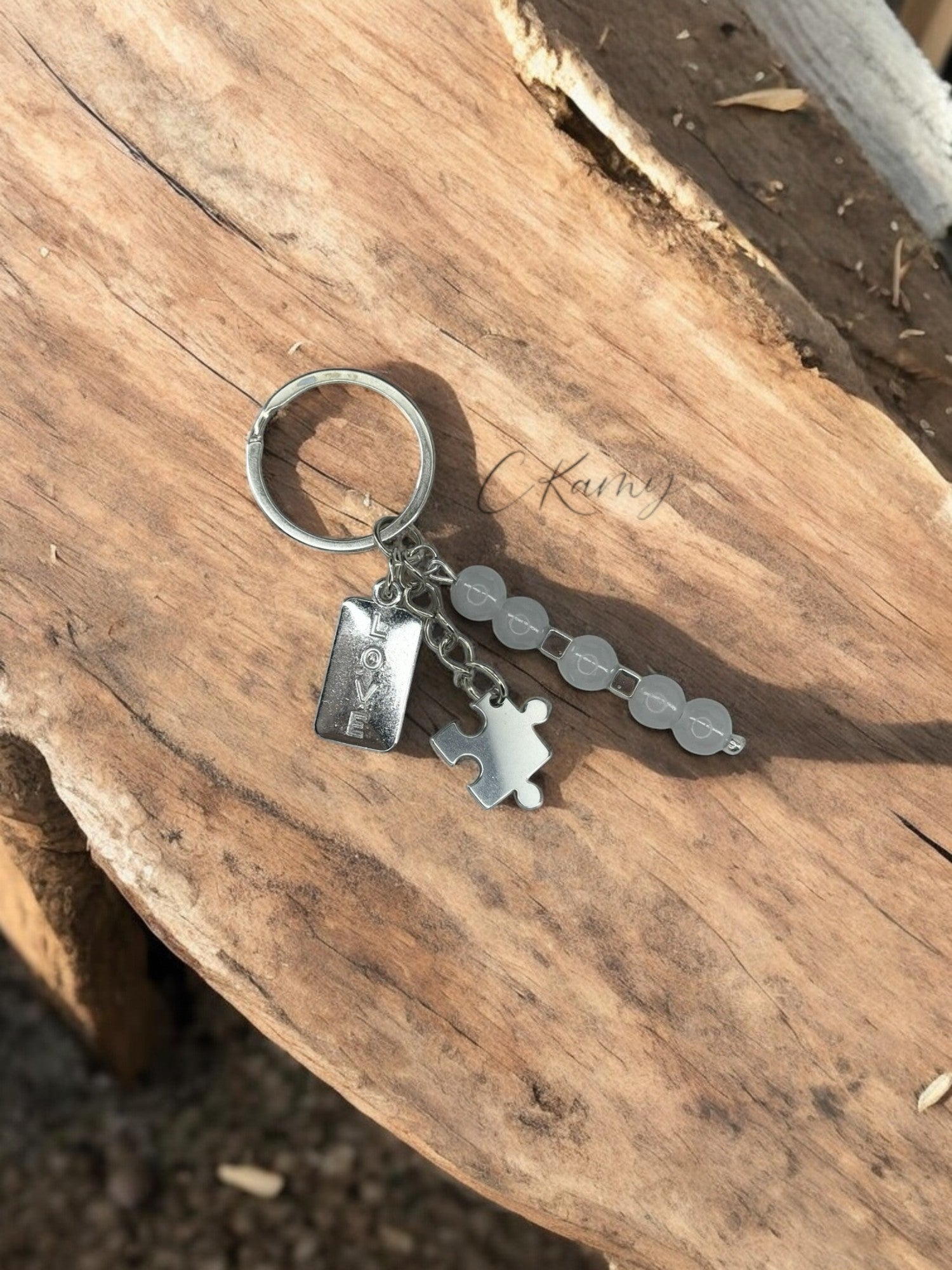 Porte clé personnalisé puzzle plaque gris