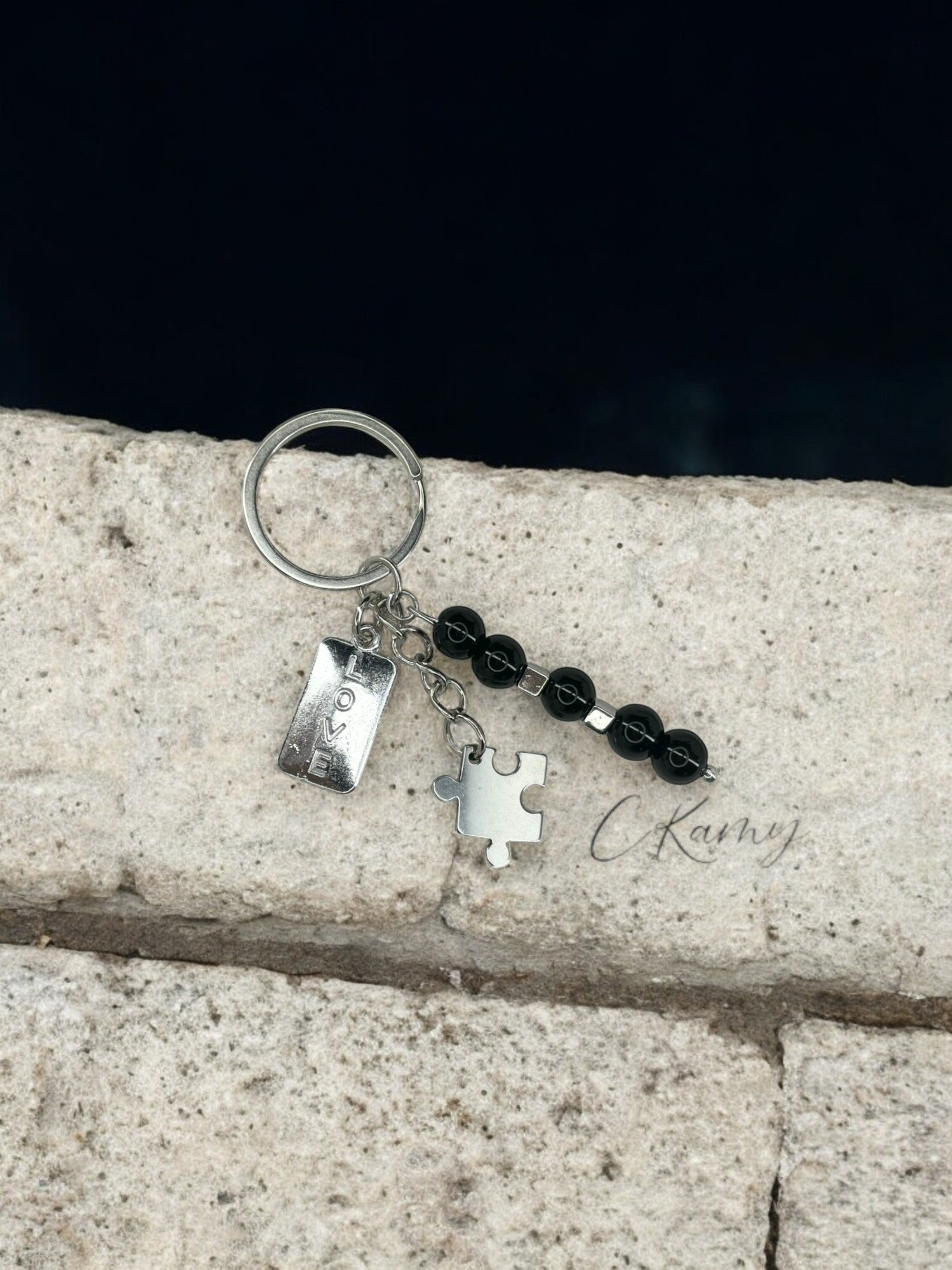 Porte clé personnalisé puzzle plaque noir