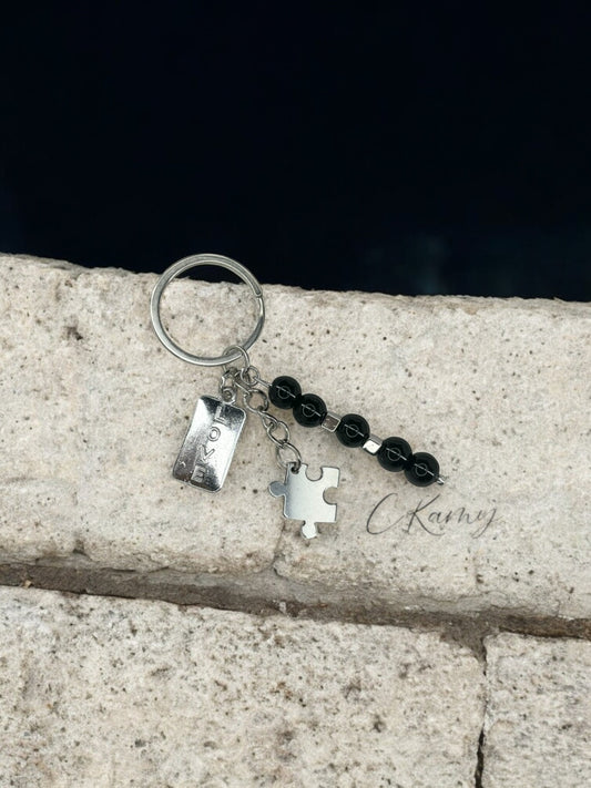 Porte clé personnalisé puzzle plaque noir