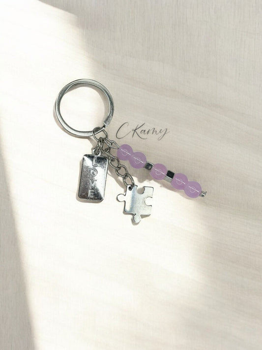 Porte clé personnalisé puzzle plaque violet