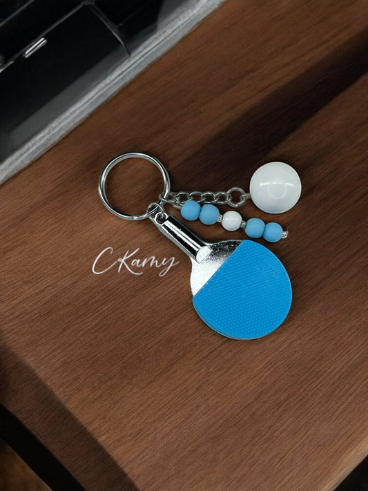 Porte clé personnalisé raquette Ping Pong bleu