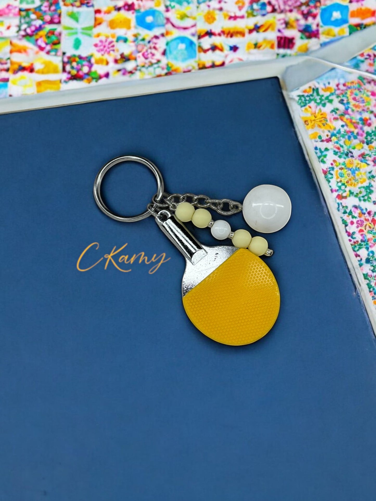 Porte clé personnalisé raquette Ping Pong jaune