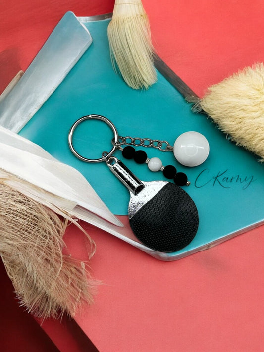 Porte clé personnalisé raquette Ping Pong noir